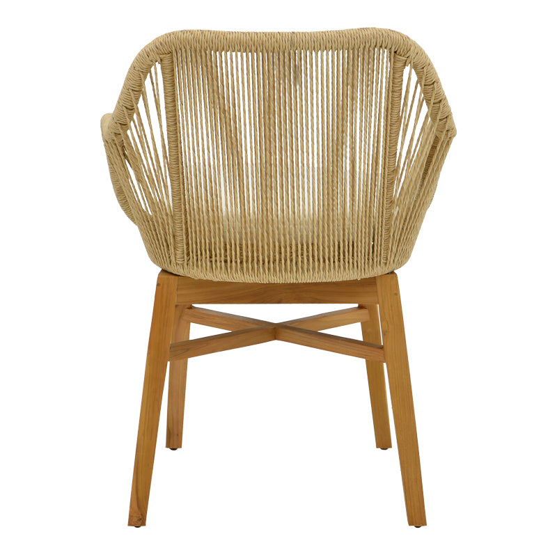 Кресло Kalie тиково дърво и пе въже в естествен бежов нюанс с възглавница 60x61x80см