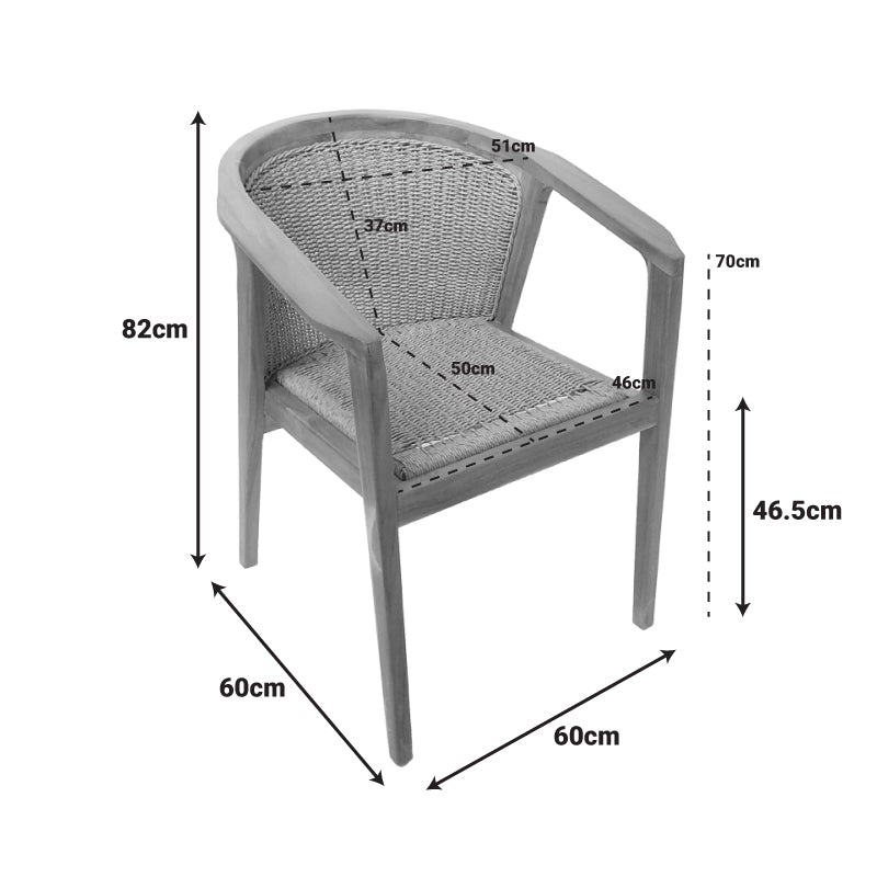 Кресло Granny тиково дърво и синтетично въже в естествен цвят 60x60x82см
