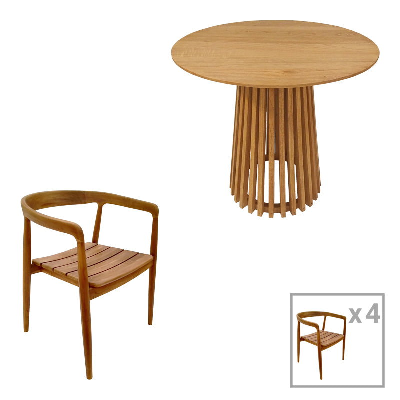 Трапезен комплект 5 бр Noody-Kenda тиково дърво в естествен нюанс D80x75