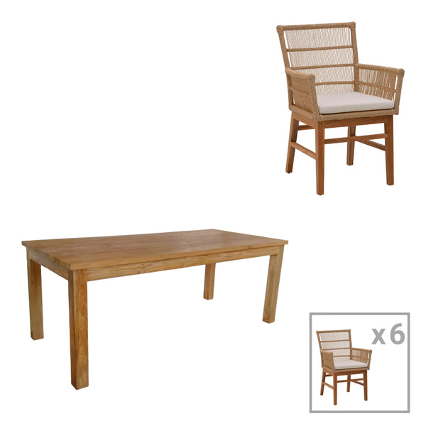 Градински комплект INCA-WOOLY  7 бр натурален бежов нюанс с маса 220x90x75см