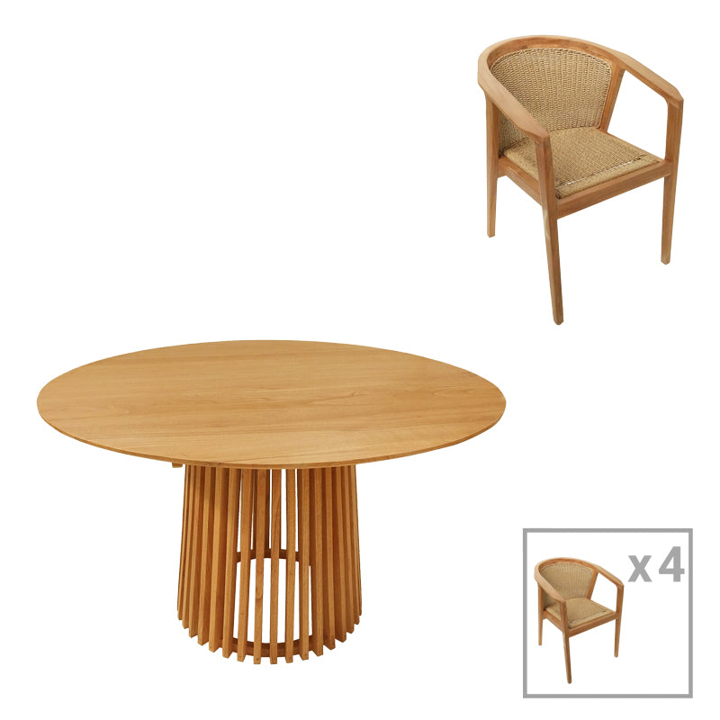 Трапезен комплект Granny-Kenda 5бр в натурален бежов нюанс Φ120x75см