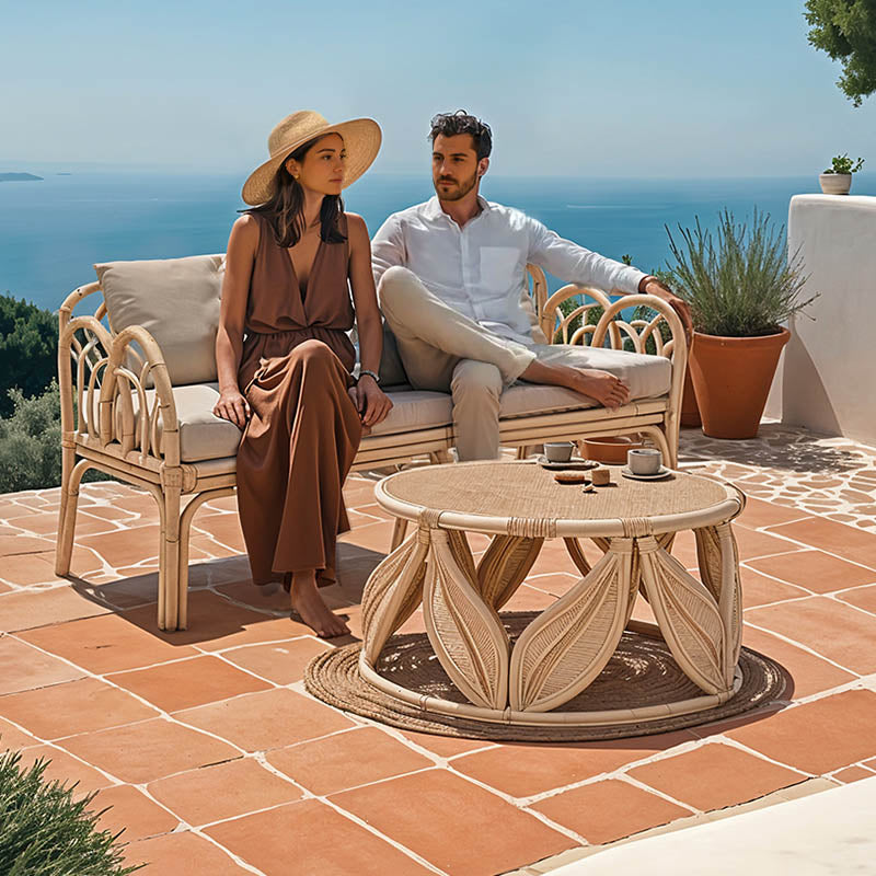 Комплект от 2 части ратан Ytrone-Siderty в естествен цвят диван 166см