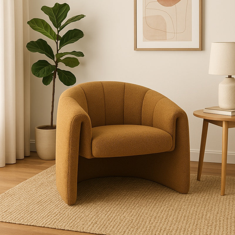 Елегантен фотьойл  Fassy плат букле в горчичен нюанс 80x66x80см