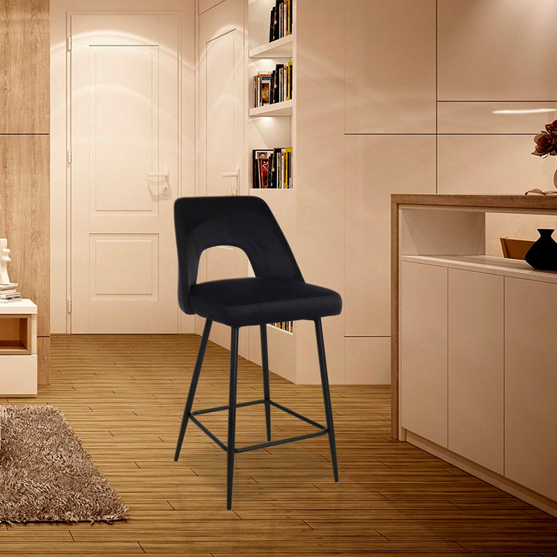 Бар стол Murde черна кадифена дамаска и черни метални крака 47x52x96см