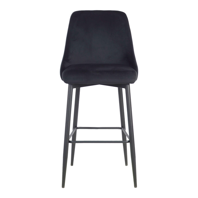 Бар стол Zedna черно кадифе с черни метални крака 52x57x111см