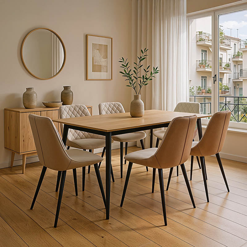 Стол Komme бежово-кафяв pu с черен метален крак 49x57x84см