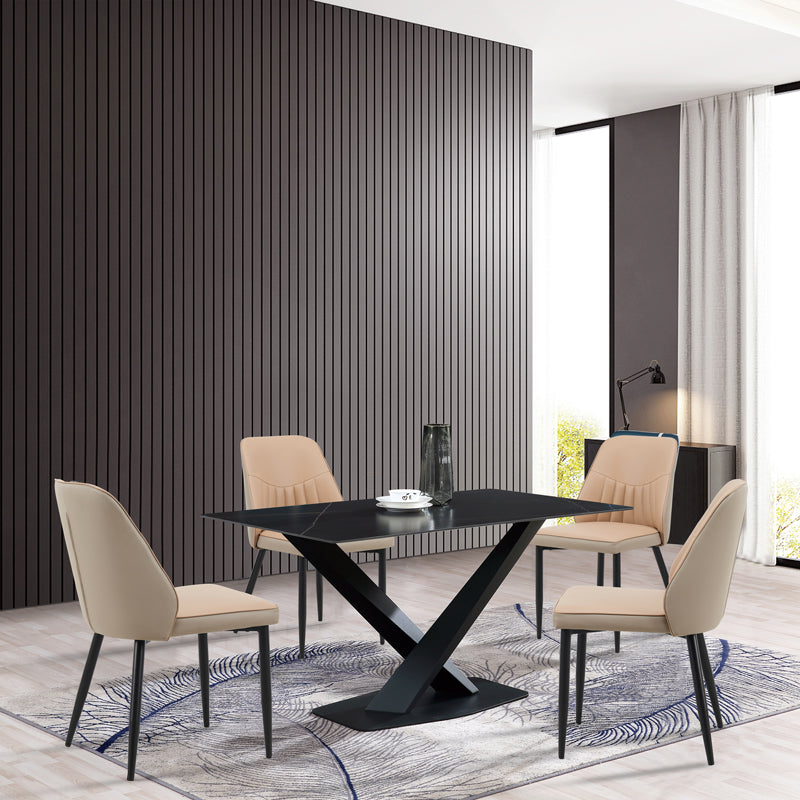 Стол ONYER  кафяво-сив pu с черен метален крак 48x60x83см