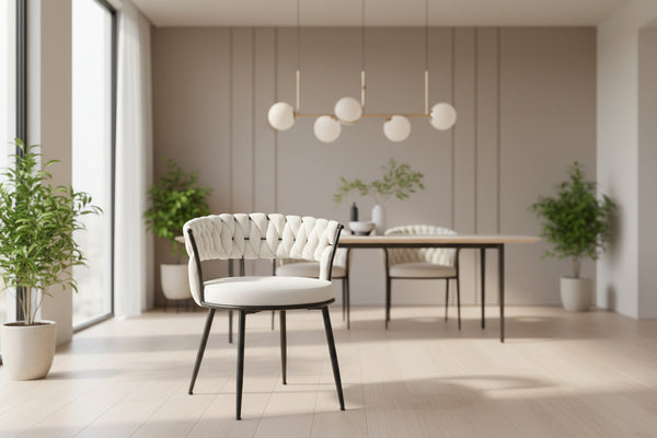 Стол ALKIA в кремаво кадифе с черен метален крак 60x57x68см