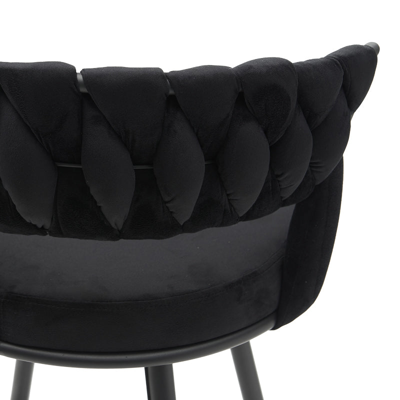 Въртящ се бар стол Alkia в черно кадифе с черни метални крака 58x55x90см