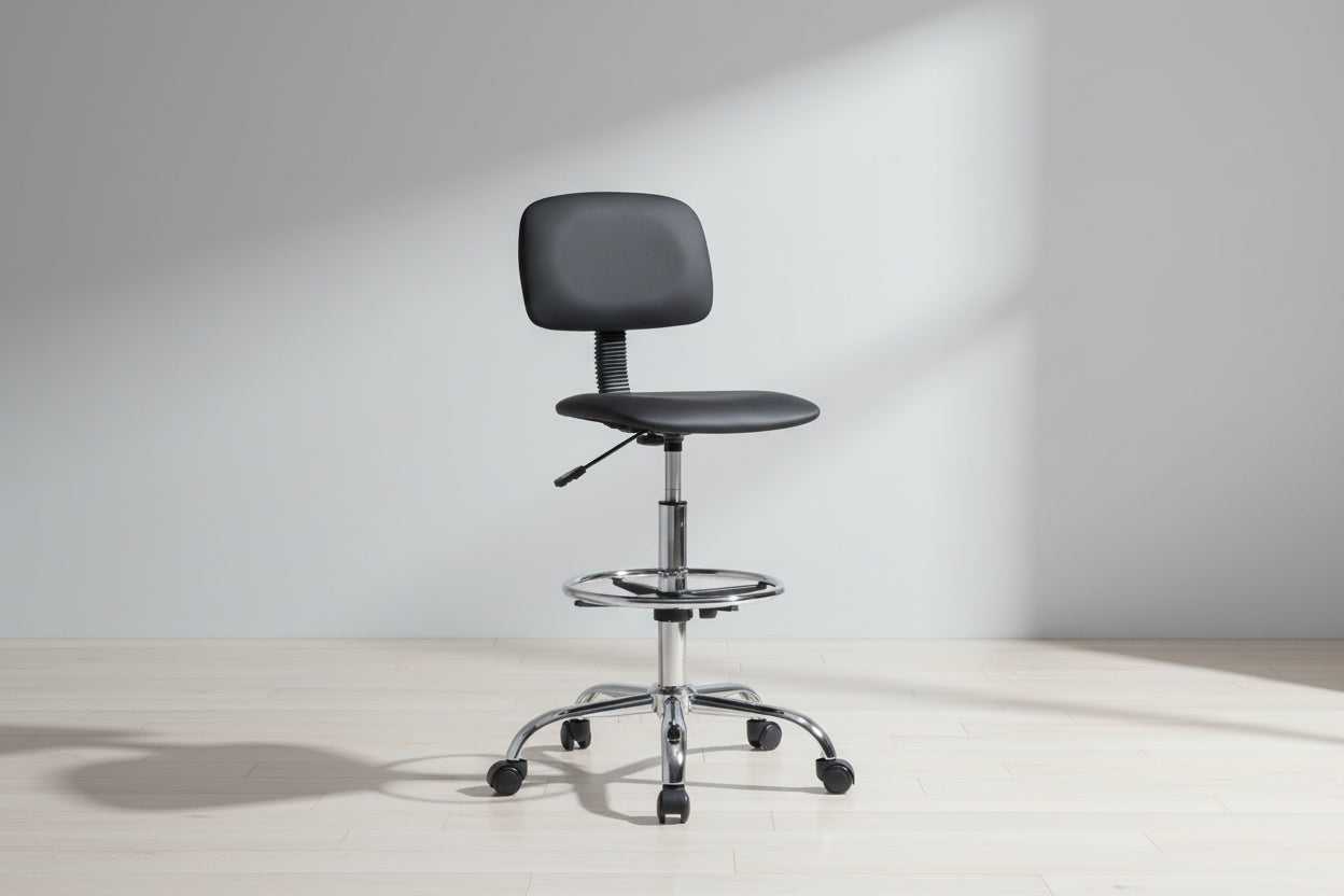 Icina pu офис работен стол на колела в черен нюанс 58x54x102-123см