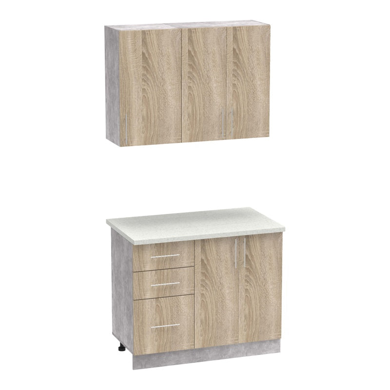 Кухненски шкаф Festa  меламин в цвятсонома и кухненски плот в светло сив цвят 100x60x85см