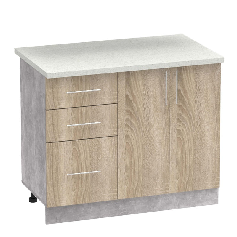 Кухненски шкаф Festa  меламин в цвятсонома и кухненски плот в светло сив цвят 100x60x85см