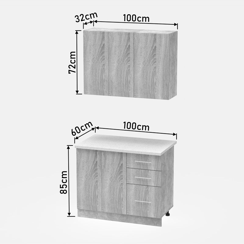 Кухненски шкаф Festa  меламин в тъмносиво и цвят sonoma, работна маса 100x60x85см