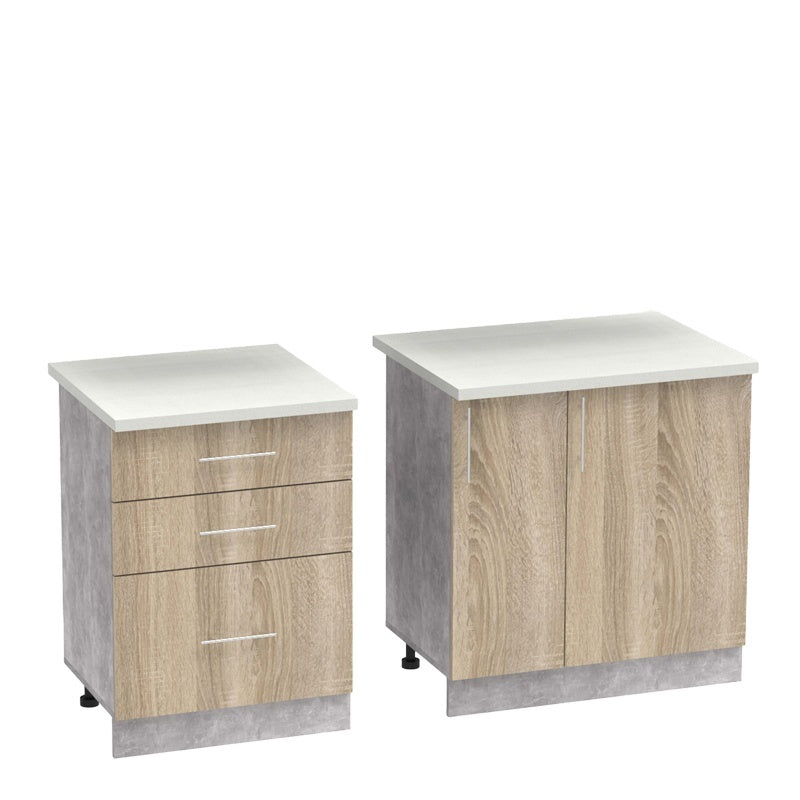 Кухненски шкаф Festa  меламин в цвят сонома и работна маса в светло сив цвят 140x60x85см