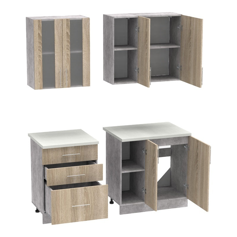 Кухненски шкаф Festa  меламин в цвят сонома и работна маса в светло сив цвят 140x60x85см