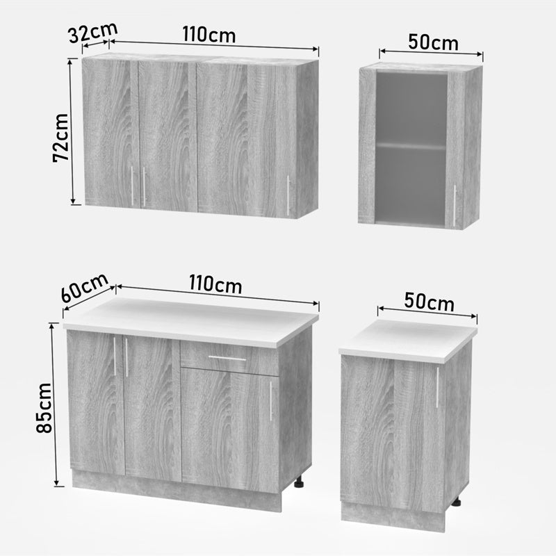 Кухненски шкаф Festa  меламин в цвят сонома и работна маса в светло сив цвят 160x60x85см