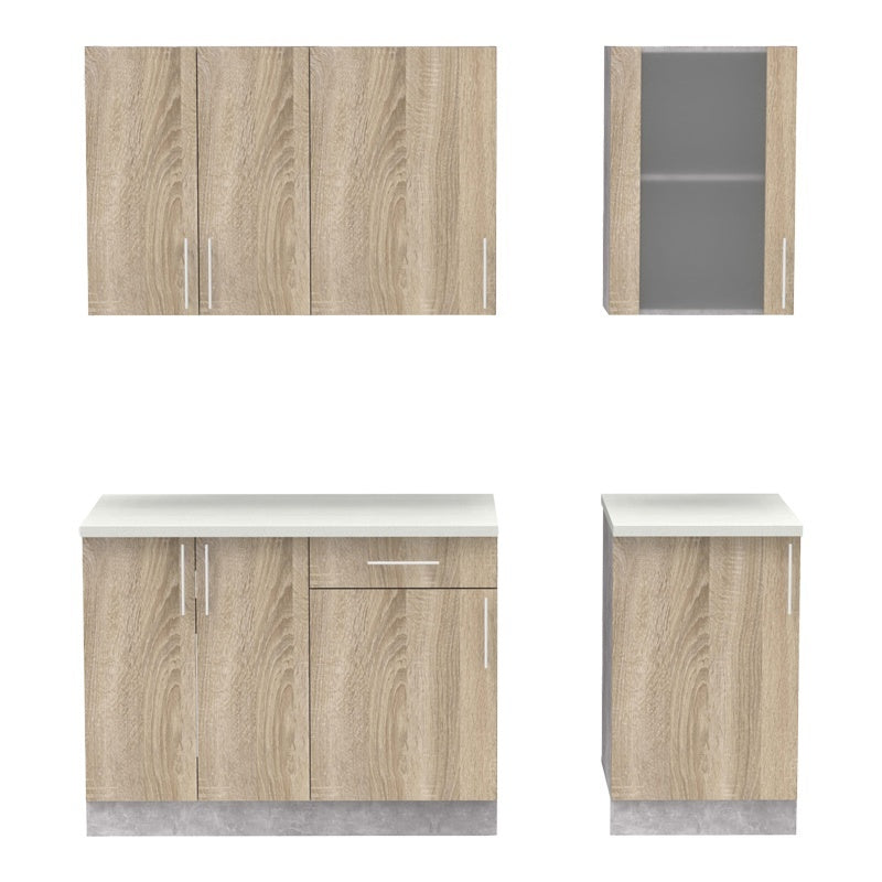 Кухненски шкаф Festa  меламин в цвят сонома и работна маса в светло сив цвят 160x60x85см