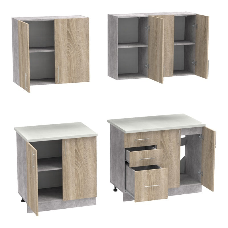 Кухненски шкаф Festa меламин в цвят сонома и работна маса в светло сив цвят 160x60x85см