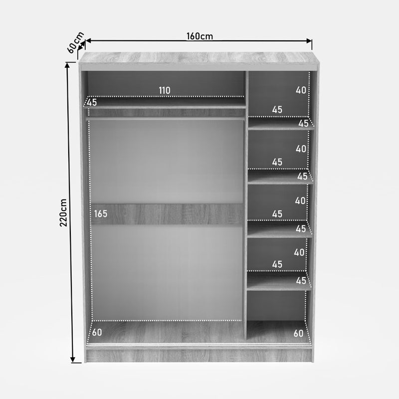 Двукрилен гардероб с огледало KORREDOR цвят сонома 160x60x220см