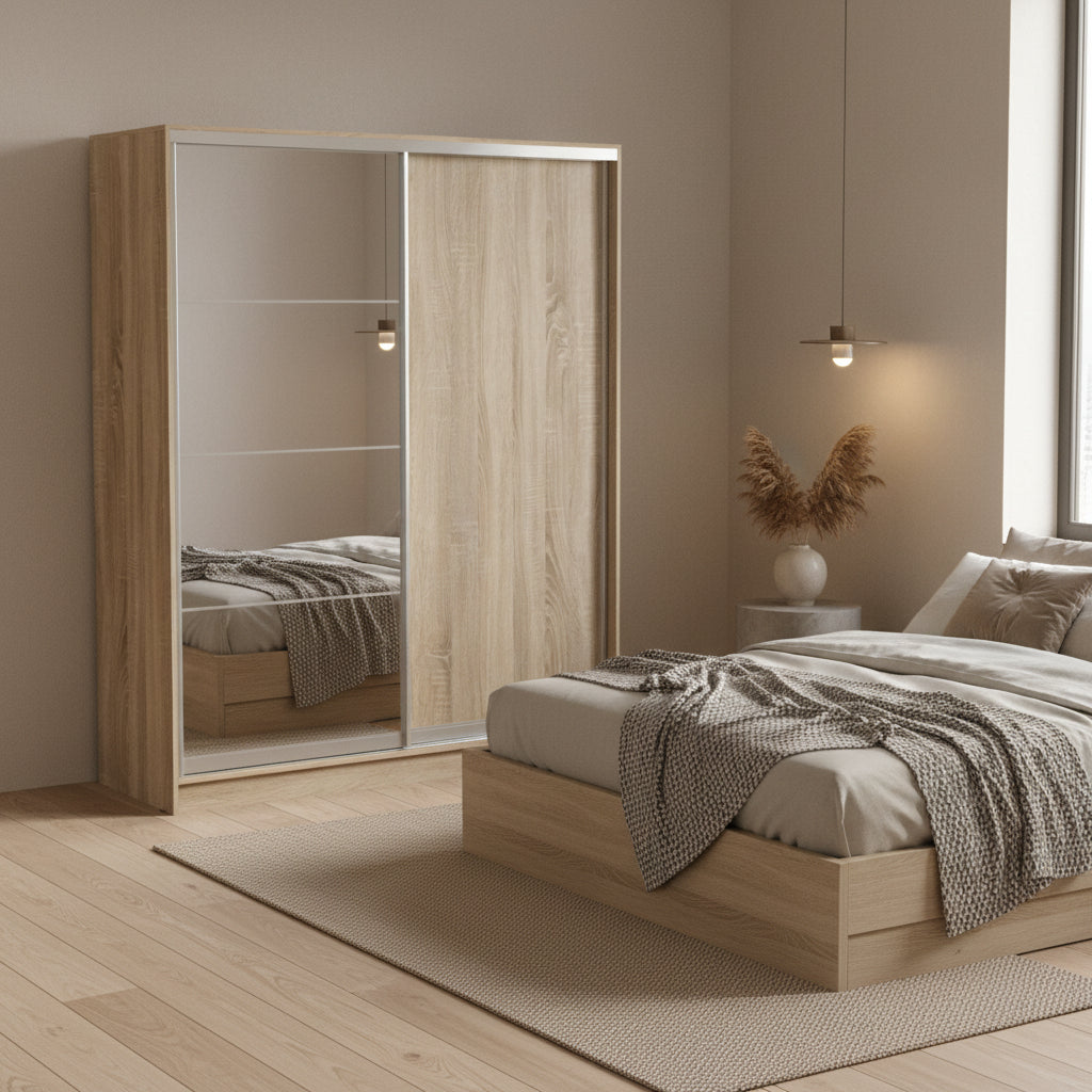 Двукрилен гардероб APARADOR с огледало цвят сонома 180x60x220см