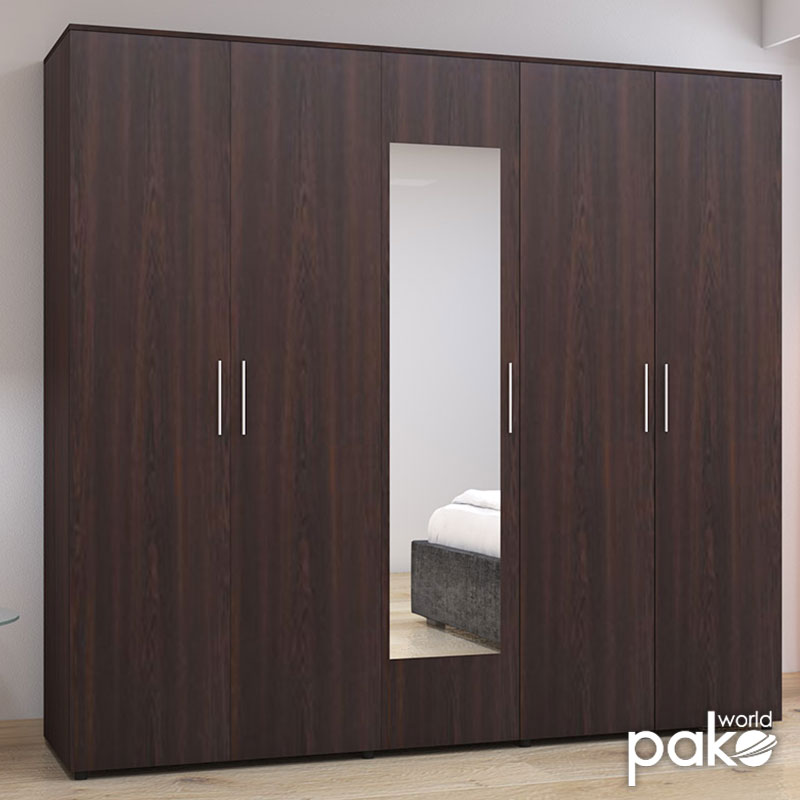 Петкрилен гардероб LUNA с огледало цвят венге 220х52х200см