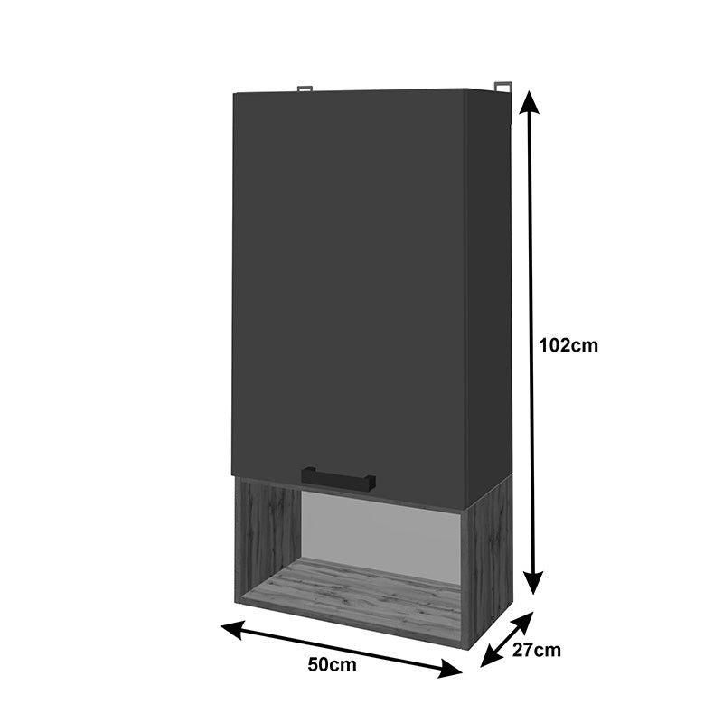 Комплект рафтове за хол Poelfy цвят тъмносив-дъб 170x37.5x42см