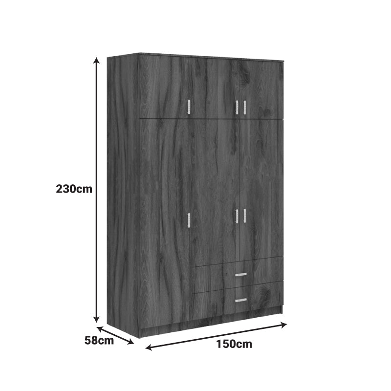 Трикрилен гардероб ROYAL с чекмеджета в цвят орех-дъб 150x58x230см