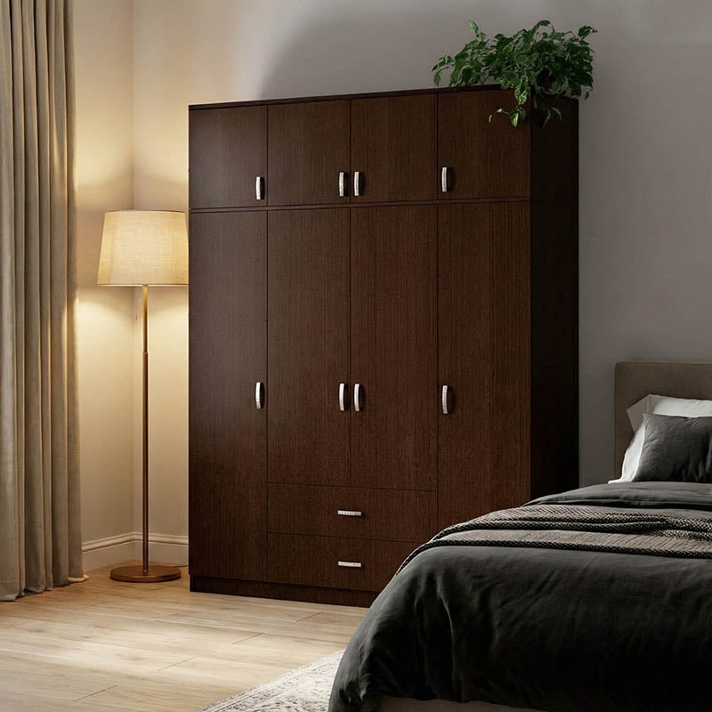 Гардероб ROYAL с четири крила, чекмеджета и лофт венге 200x58x230см