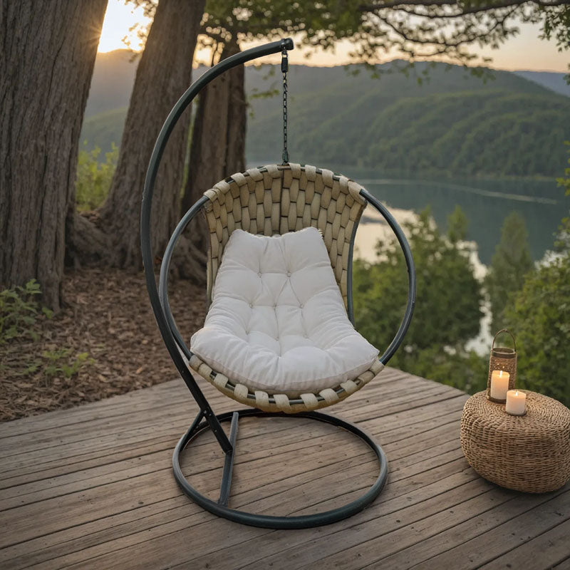 Градинска люлка Makito с черна метална основа - pvc в бежово-сив цвят 100x105x195см