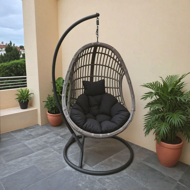 Градинска люлка Cungo с метална основа - пе ратан в сив цвят 125x105x195см