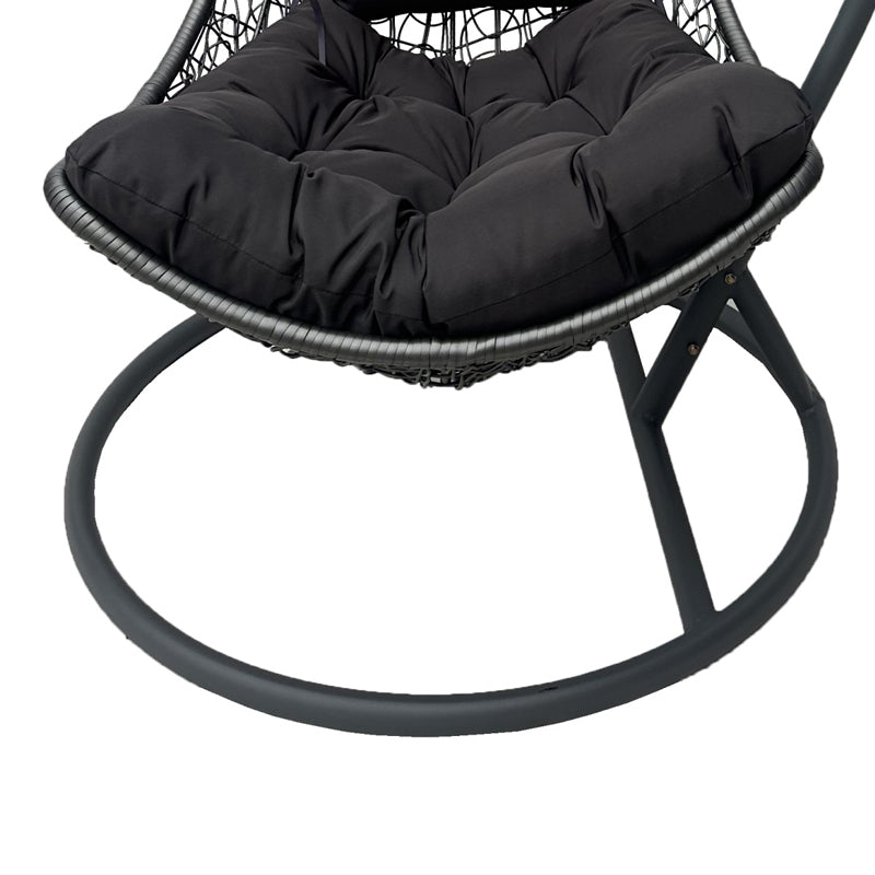 Люлка гнездо с основа Soleil черен метал - естествен пе ратан с черна възглавница 120x95x195см