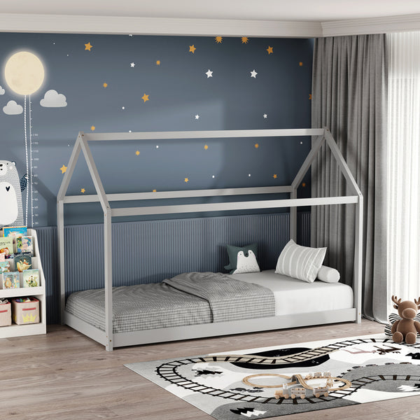 Детско легло NINO Montessori тип борово дърво в сив нюанс за матрак 90x190см