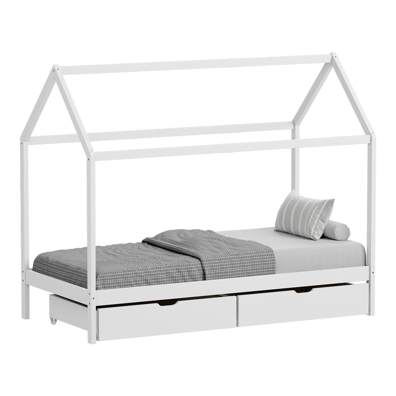 Детско легло Мелин тип Монтесори с 2 чекмеджета борово дърво в бял нюанс за матрак 90x190см