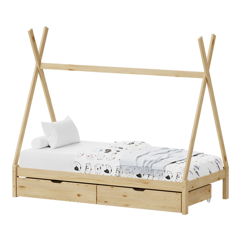 Детско легло Lalitto със съхранение в стил Монтесори борово дърво в естествен нюанс за матрак 90x190см