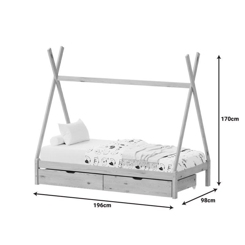 Детско легло Lalitto с място за съхранение в стил Монтесори борово дърво в бял нюанс  за матрак 90x190см