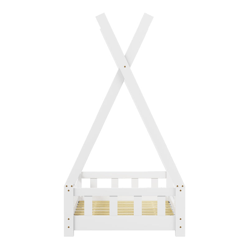 Детско легло Noam с парапети тип Монтесори борово дърво в бял цвят за матрак 70x140см