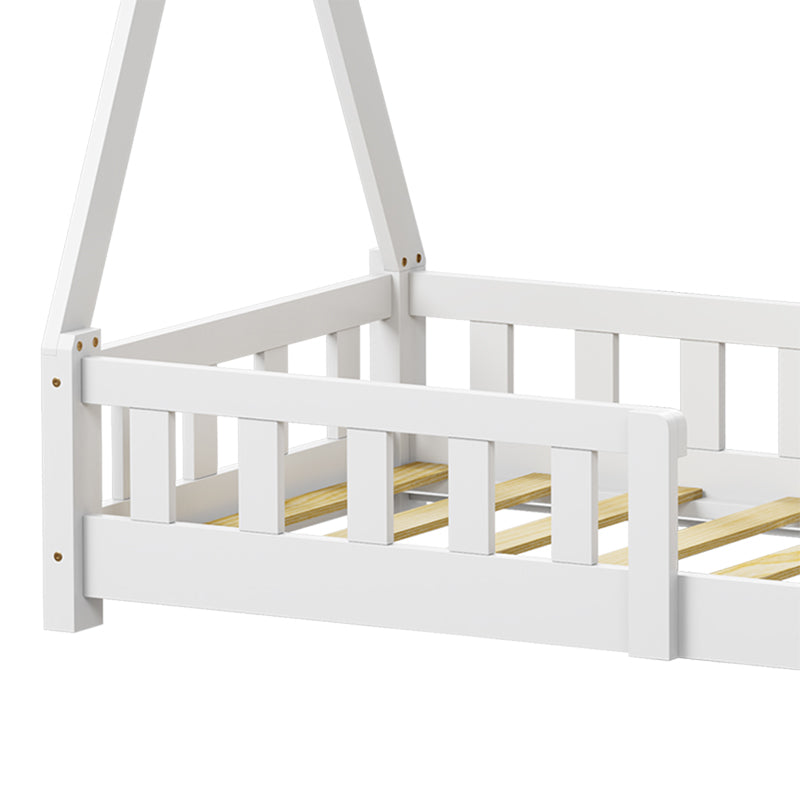 Детско легло Noam с парапети тип Монтесори борово дърво в бял цвят за матрак 70x140см