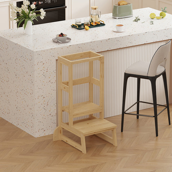 Учебна кула за деца CHIQUEL монтесори стил дърво в естествен цвят 45.7x51x90см
