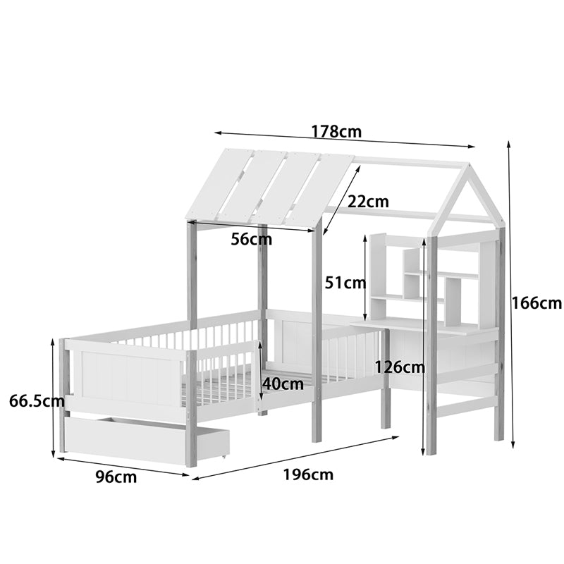 Детско легло Bedria Mонтесори стил дърво в бяло-естествен цвят 190x90см
