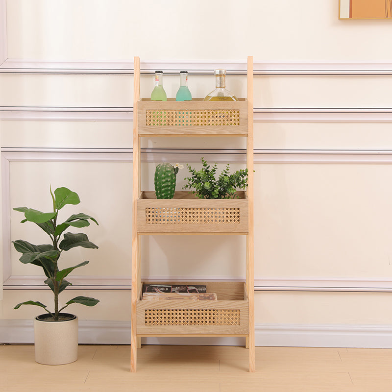 Подов 3-етажен рафт scandy d, борово дърво-ратан, в естествен цвят 44x37x110см