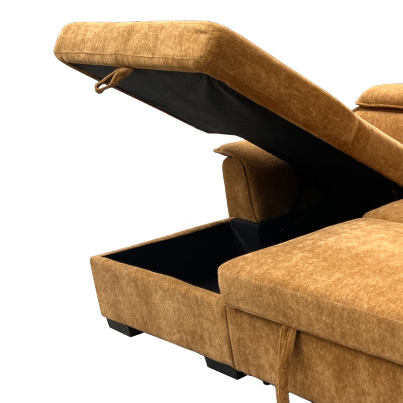 Десен ъглов разтегателен диван lemance camel плат 251x168x82см