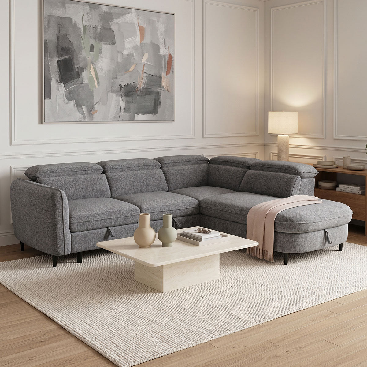 Ляв ъглов диван NAPIA  плат антрацит 249x210x98см