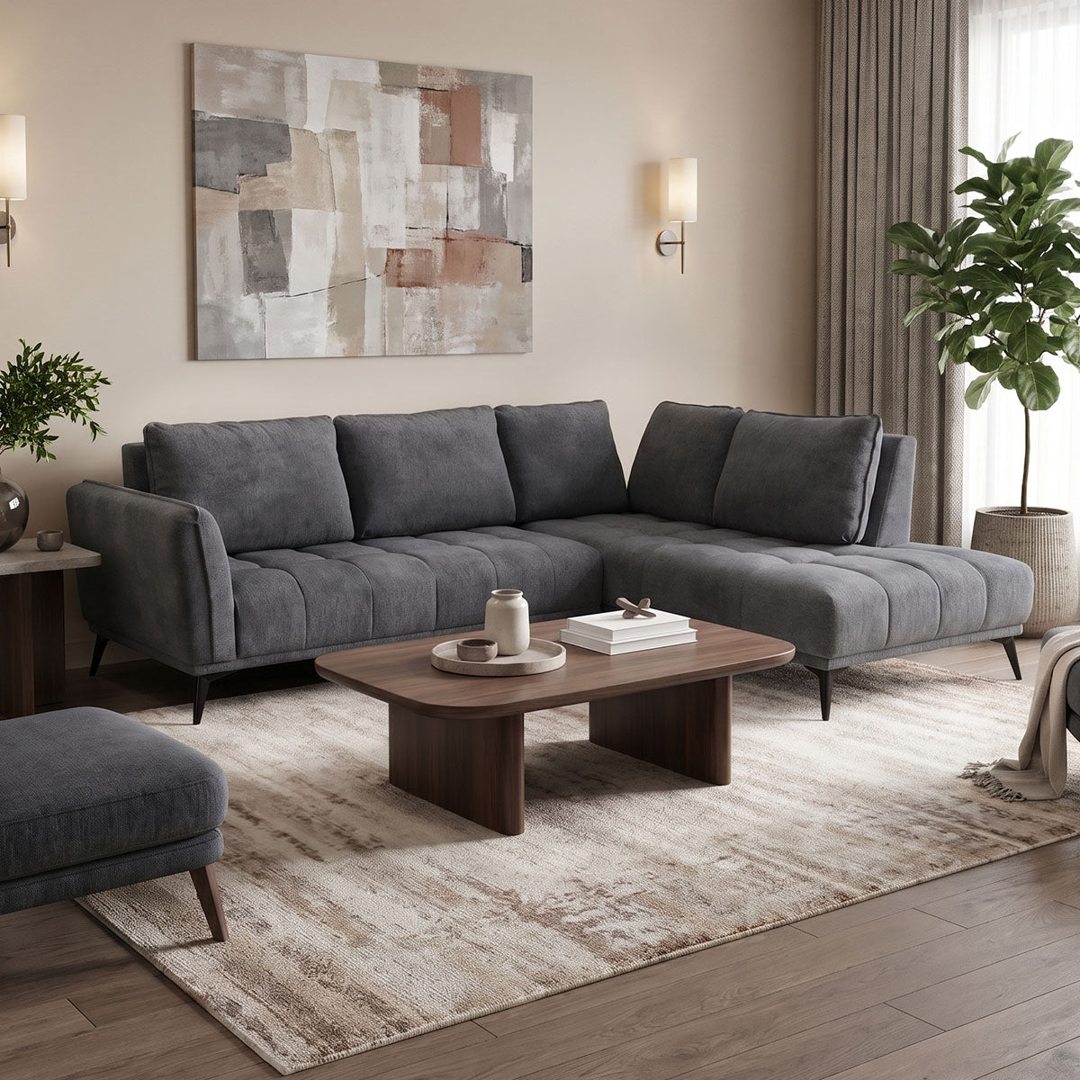Ляв ъглов диван belanza антрацит плат 265x213x90см