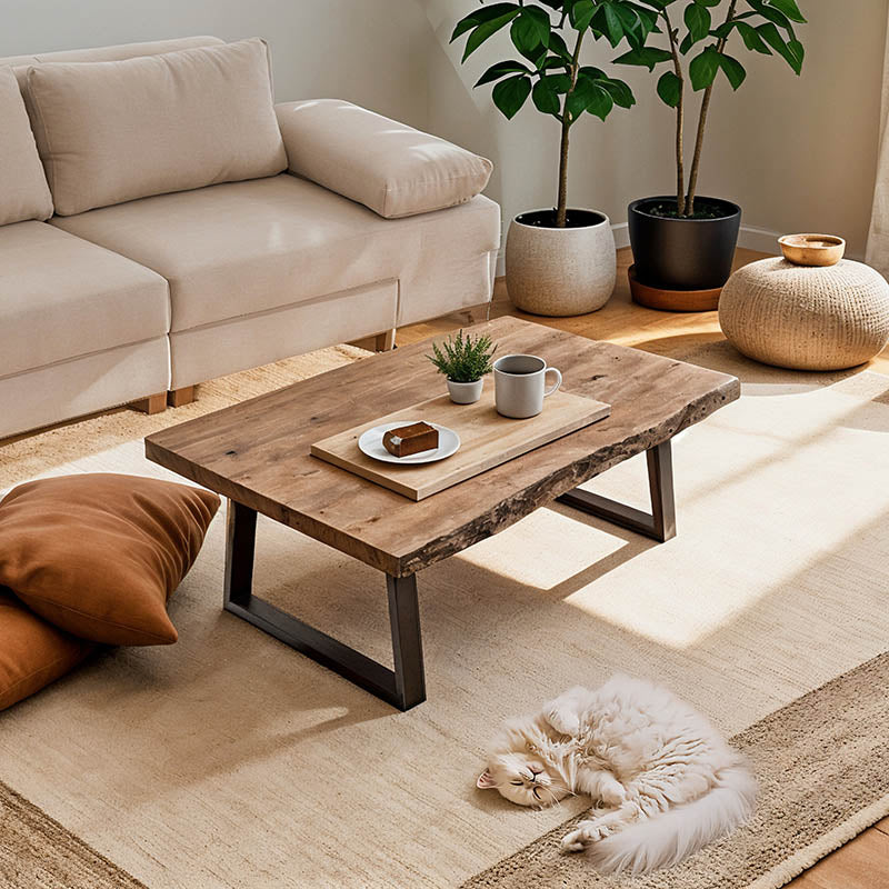 Маса за кафе Miles масивно акациево дърво дебелина 3.7-4см в естествен нюанс с черни метални крака 115x60x45cm