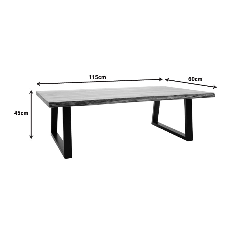 Маса за кафе Miles масивно акациево дърво дебелина 3.7-4см в естествен нюанс с черни метални крака 115x60x45cm