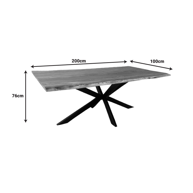 Маса Miles масивно акациево дърво в естествен нюанс с черни метални крака 200x100x76cm