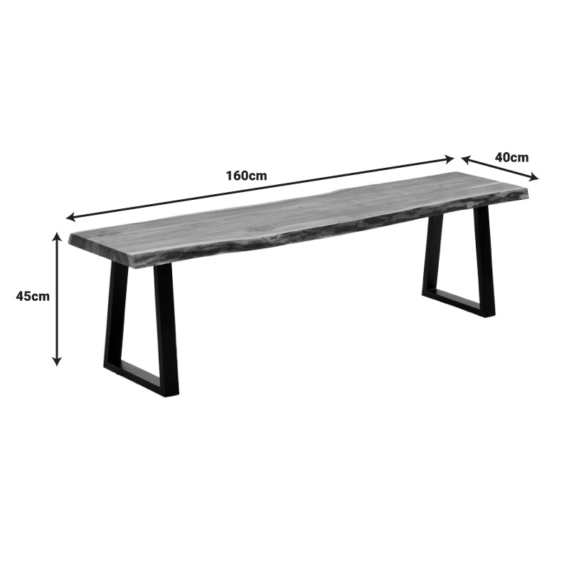 Пейка  MILES Slim масивно акациево дърво-черен метал 160x40x45см