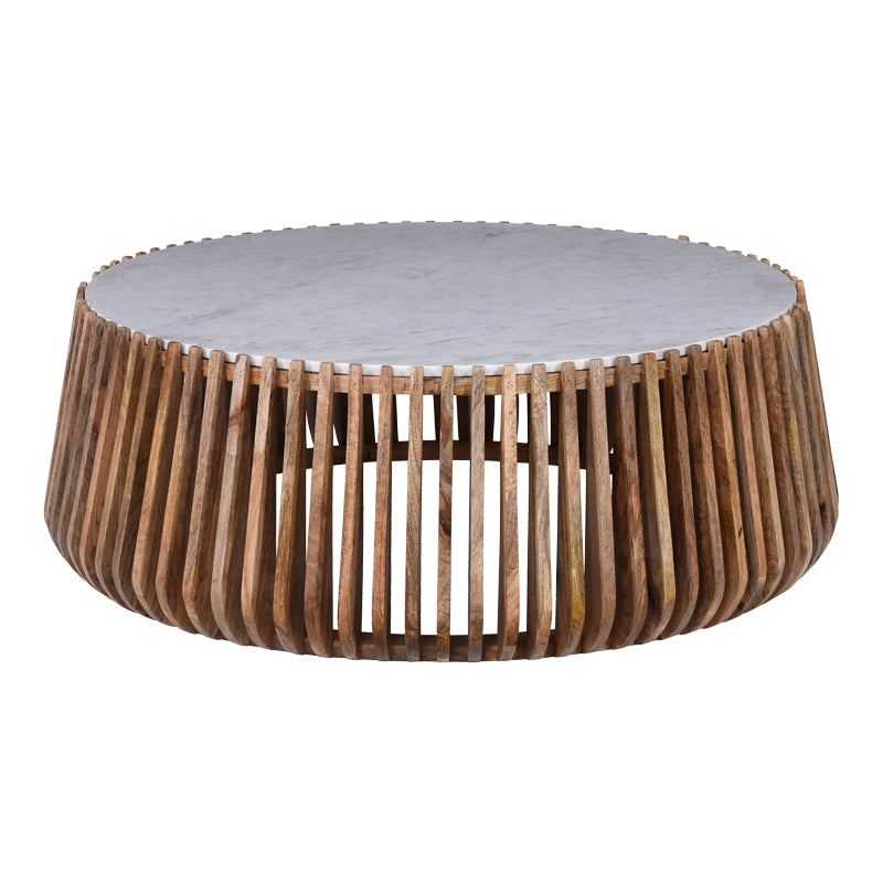 Холна маса Mable от мангово дърво в естествен цвят и мраморна повърхност, размери 120x45 см