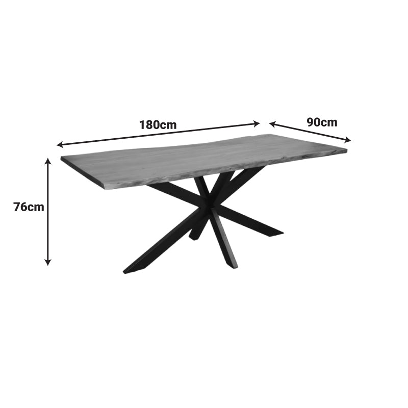 Маса lenoua от масивна акациева дървесина с дебелина 3.7-4 см в цвят орех с черни метални крака 180x90x76 см