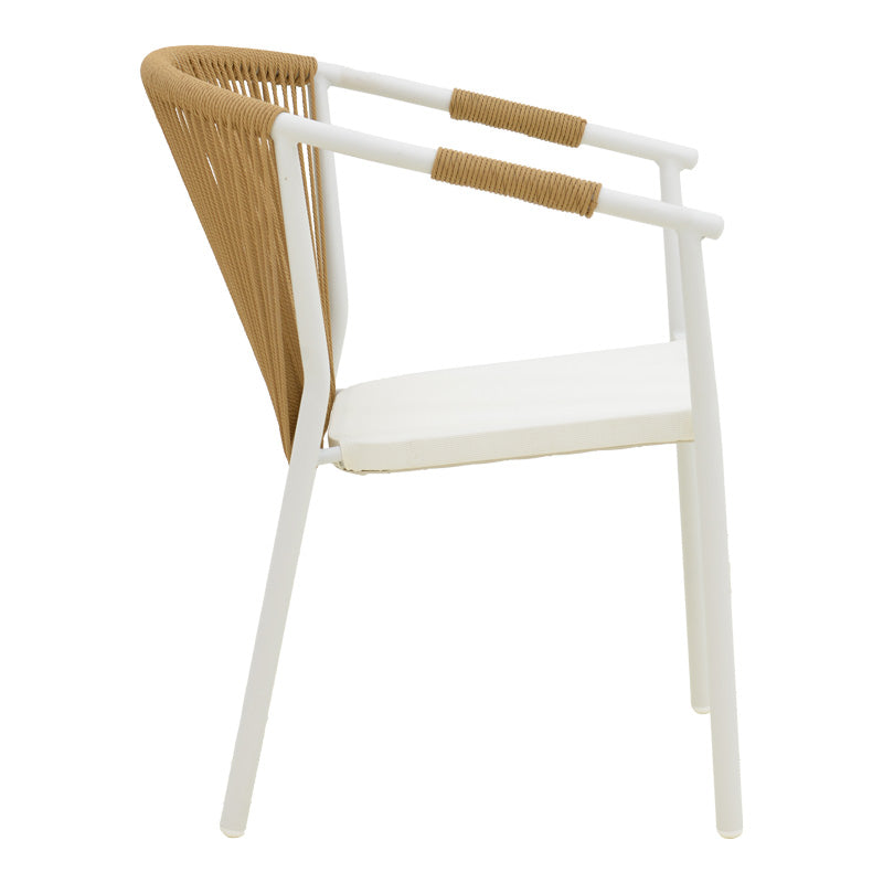 Алуминиев фотьойл Convince стифиращ се с бяла рамка-текстилен-пе ратан в естествен нюанс 56x63x82см